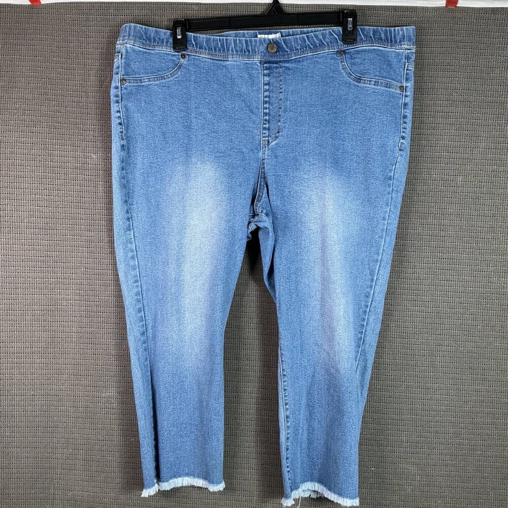 Plus Size Womens Light Wash Denim Cropped Jeans With Frayed Hem Just Be.. 3X Str